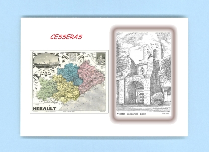 Cartes Postales impression Noir avec dpartement sur la ville de CESSERAS Titre : eglise