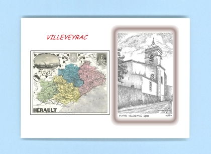 Cartes Postales impression Noir avec dpartement sur la ville de VILLEVEYRAC Titre : eglise