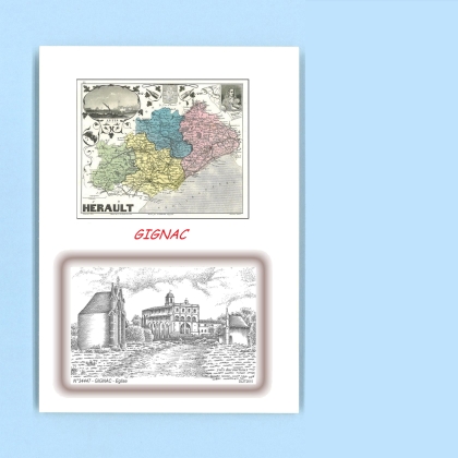 Cartes Postales impression Noir avec dpartement sur la ville de GIGNAC Titre : eglise