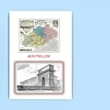 Cartes Postales impression Noir avec dpartement sur la ville de MONTPELLIER Titre : arc de triomphe et palais de j