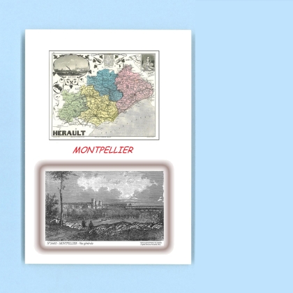 Cartes Postales impression Noir avec dpartement sur la ville de MONTPELLIER Titre : vue generale