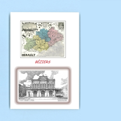Cartes Postales impression Noir avec dpartement sur la ville de BEZIERS Titre : le theatre