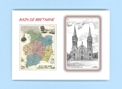 Cartes Postales impression Noir avec dpartement sur la ville de BAIN DE BRETAGNE Titre : eglise