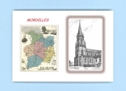 Cartes Postales impression Noir avec dpartement sur la ville de MORDELLES Titre : eglise