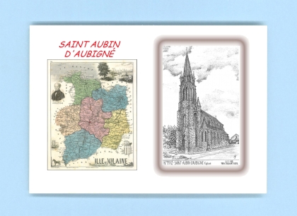 Cartes Postales impression Noir avec dpartement sur la ville de ST AUBIN D AUBIGNE Titre : eglise
