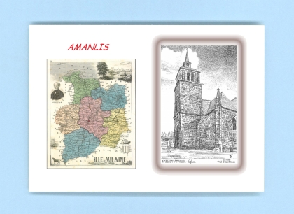 Cartes Postales impression Noir avec dpartement sur la ville de AMANLIS Titre : eglise