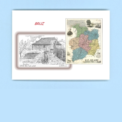 Cartes Postales impression Noir avec dpartement sur la ville de BRUZ Titre : moulin du boel