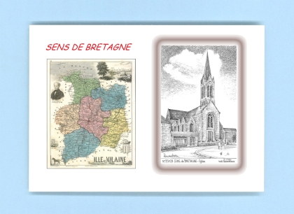 Cartes Postales impression Noir avec dpartement sur la ville de SENS DE BRETAGNE Titre : eglise