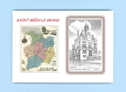 Cartes Postales impression Noir avec dpartement sur la ville de ST MEEN LE GRAND Titre : mairie