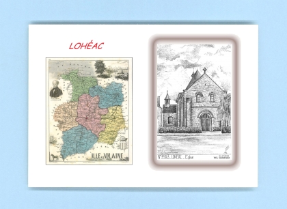 Cartes Postales impression Noir avec dpartement sur la ville de LOHEAC Titre : eglise