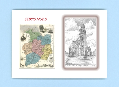 Cartes Postales impression Noir avec dpartement sur la ville de CORPS NUDS Titre : eglise st pierre