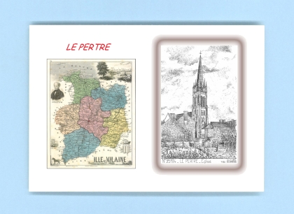 Cartes Postales impression Noir avec dpartement sur la ville de LE PERTRE Titre : eglise