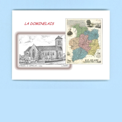 Cartes Postales impression Noir avec dpartement sur la ville de LA DOMINELAIS Titre : eglise