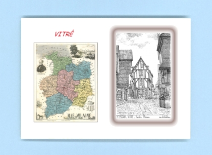 Cartes Postales impression Noir avec dpartement sur la ville de VITRE Titre : vieilles maisons