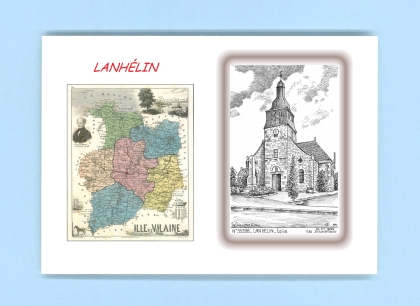 Cartes Postales impression Noir avec dpartement sur la ville de LANHELIN Titre : eglise