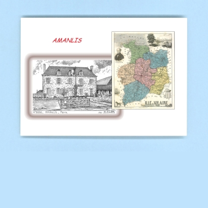 Cartes Postales impression Noir avec dpartement sur la ville de AMANLIS Titre : mairie