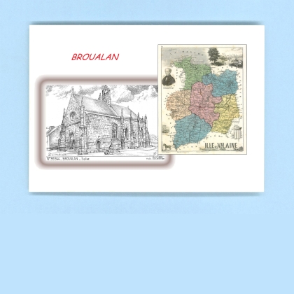 Cartes Postales impression Noir avec dpartement sur la ville de BROUALAN Titre : eglise