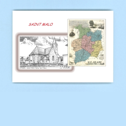 Cartes Postales impression Noir avec dpartement sur la ville de ST MALO Titre : eglise st ideuc