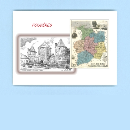 Cartes Postales impression Noir avec dpartement sur la ville de FOUGERES Titre : entree du chateau