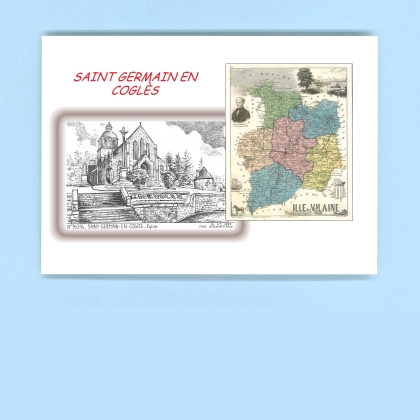 Cartes Postales impression Noir avec dpartement sur la ville de ST GERMAIN EN COGLES Titre : eglise