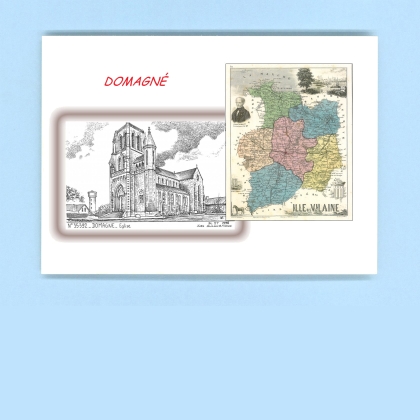 Cartes Postales impression Noir avec dpartement sur la ville de DOMAGNE Titre : eglise
