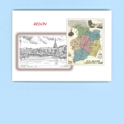 Cartes Postales impression Noir avec dpartement sur la ville de REDON Titre : port