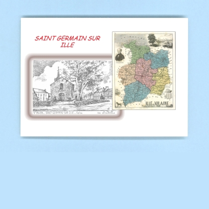 Cartes Postales impression Noir avec dpartement sur la ville de ST GERMAIN SUR ILLE Titre : eglise