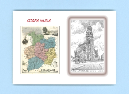 Cartes Postales impression Noir avec dpartement sur la ville de CORPS NUDS Titre : eglise