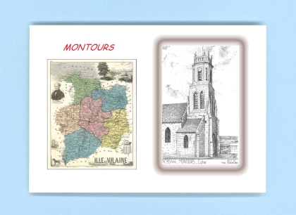 Cartes Postales impression Noir avec dpartement sur la ville de MONTOURS Titre : eglise