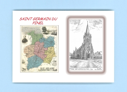 Cartes Postales impression Noir avec dpartement sur la ville de ST GERMAIN DU PINEL Titre : eglise