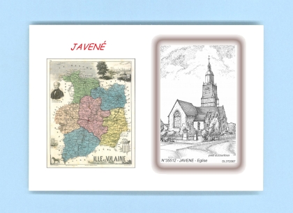 Cartes Postales impression Noir avec dpartement sur la ville de JAVENE Titre : eglise