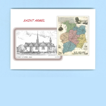 Cartes Postales impression Noir avec dpartement sur la ville de ST ARMEL Titre : eglise