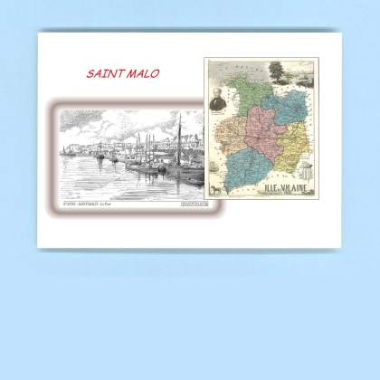 Cartes Postales impression Noir avec dpartement sur la ville de ST MALO Titre : le port