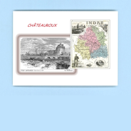 Cartes Postales impression Noir avec dpartement sur la ville de CHATEAUROUX Titre : vue
