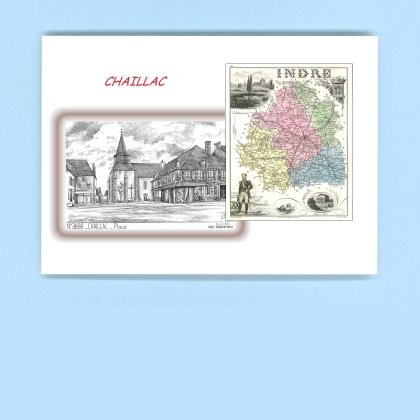 Cartes Postales impression Noir avec dpartement sur la ville de CHAILLAC Titre : place