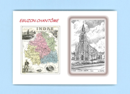 Cartes Postales impression Noir avec dpartement sur la ville de EGUZON CHANTOME Titre : eglise
