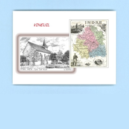 Cartes Postales impression Noir avec dpartement sur la ville de VINEUIL Titre : eglise st vincent
