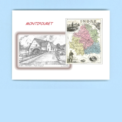 Cartes Postales impression Noir avec dpartement sur la ville de MONTIPOURET Titre : moulin d angibault