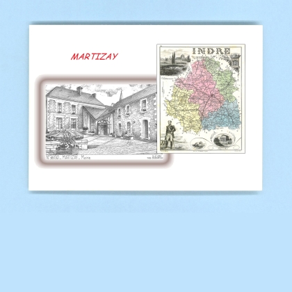 Cartes Postales impression Noir avec dpartement sur la ville de MARTIZAY Titre : mairie