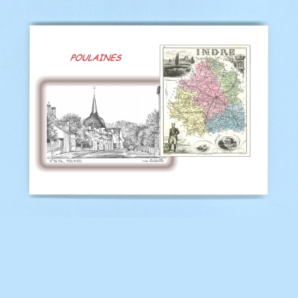 Cartes Postales impression Noir avec dpartement sur la ville de POULAINES Titre : vue