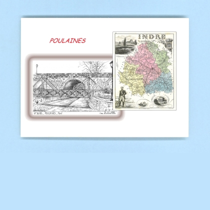 Cartes Postales impression Noir avec dpartement sur la ville de POULAINES Titre : pont