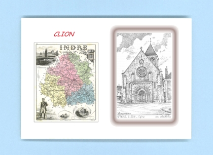 Cartes Postales impression Noir avec dpartement sur la ville de CLION Titre : eglise