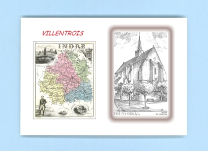Cartes Postales impression Noir avec dpartement sur la ville de VILLENTROIS Titre : eglise