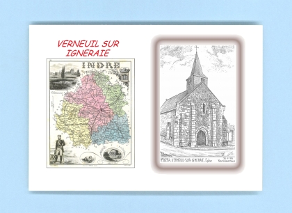 Cartes Postales impression Noir avec dpartement sur la ville de VERNEUIL SUR IGNERAIE Titre : eglise