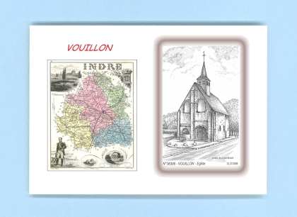 Cartes Postales impression Noir avec dpartement sur la ville de VOUILLON Titre : eglise