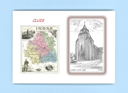 Cartes Postales impression Noir avec dpartement sur la ville de CLUIS Titre : eglise