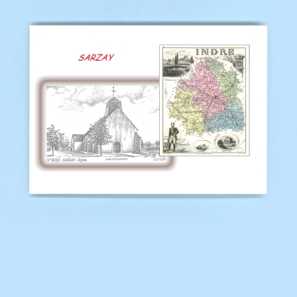 Cartes Postales impression Noir avec dpartement sur la ville de SARZAY Titre : eglise