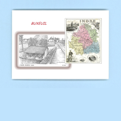 Cartes Postales impression Noir avec dpartement sur la ville de BUXEUIL Titre : lavoir