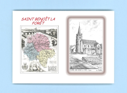 Cartes Postales impression Noir avec dpartement sur la ville de ST BENOIT LA FORET Titre : eglise