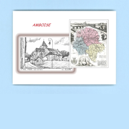 Cartes Postales impression Noir avec dpartement sur la ville de AMBOISE Titre : eglise st denis